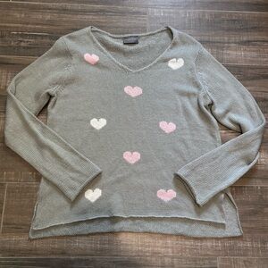 Wooden Ships Pink White Hearts Grey Sweater Size Medium/Large